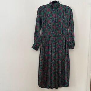 Talbots Long Sleeve Dress with Green and Pink Pattern
